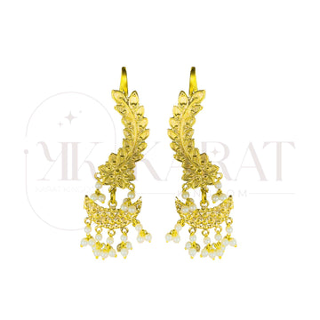Afghani Golden Earcuffs Embellished with White Pearls